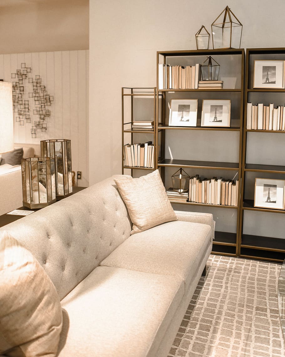 furniture, domestic room, home interior, electric lamp, sofa HD wallpaper