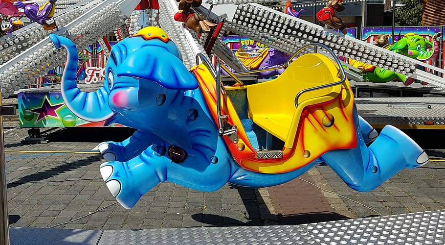 funfair, carousel, kiddy ride, colorful, elephant, attraction HD wallpaper