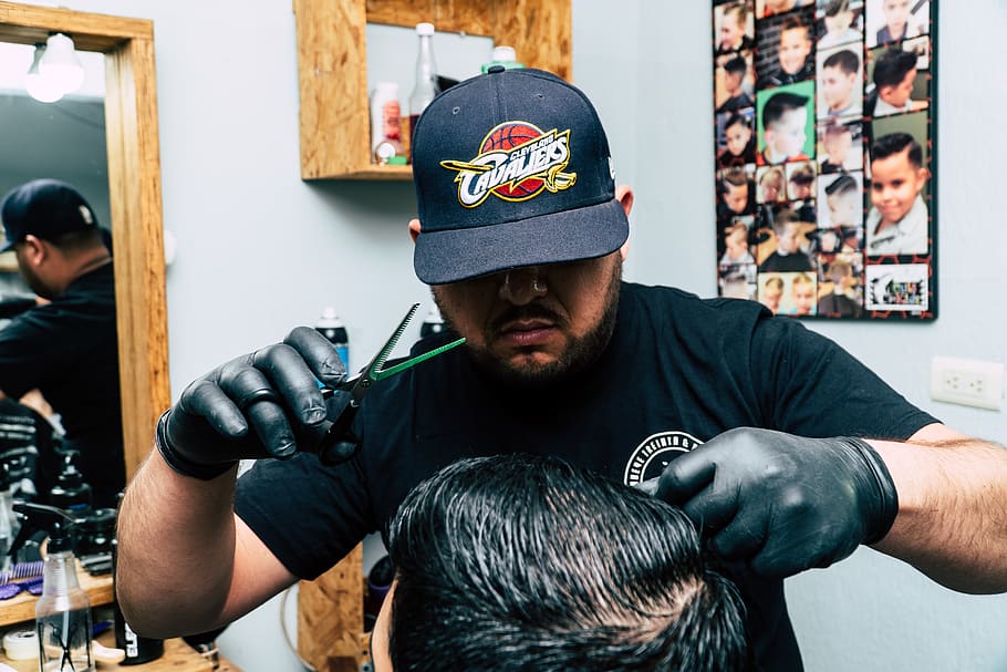 Man Wearing Black Shirt, Cap and Gloves, barber, barbershop, haircut, HD wallpaper