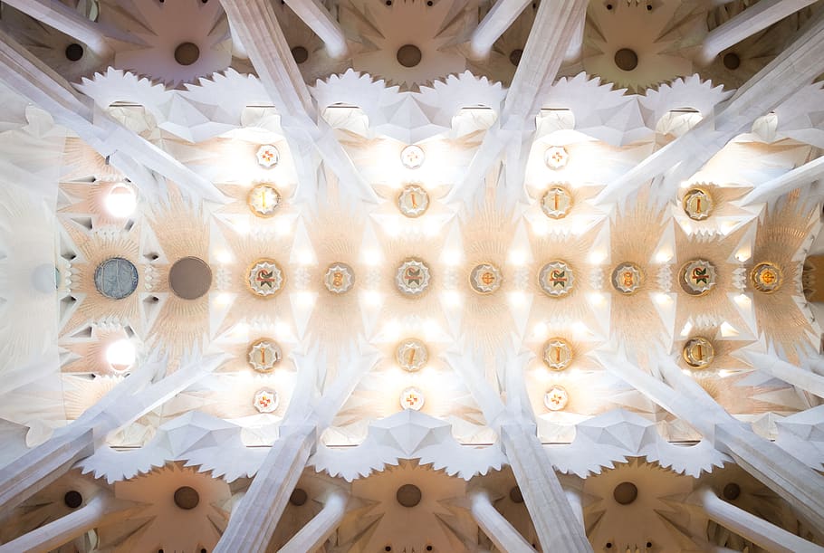 architecture, urban, cathedral, curch, barcelona, spain, ceiling HD wallpaper