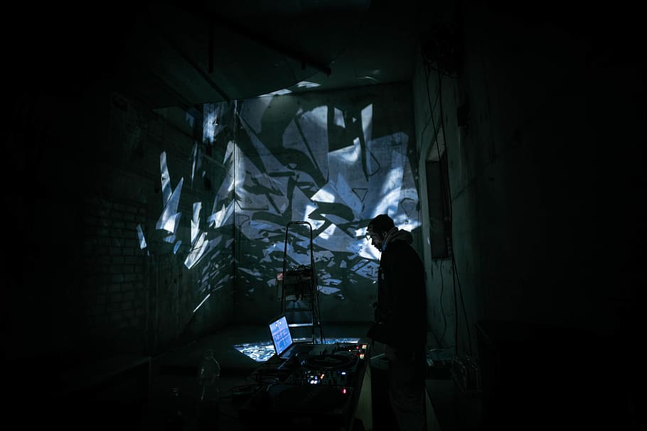 Man Inside Dark Room, indoors, landscape, light reflections, lights HD wallpaper