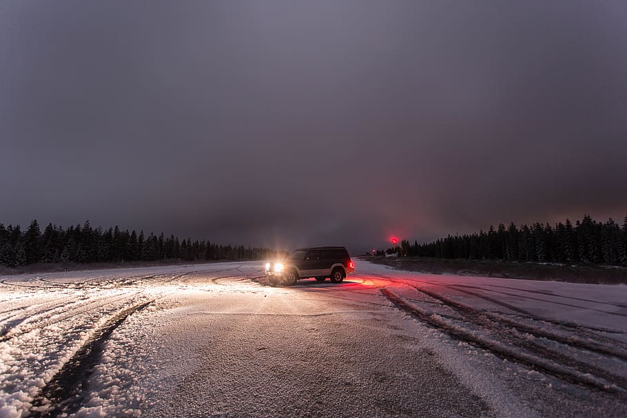 snow, ice, runway, lights, montero, forest, tahoe, transportation HD wallpaper