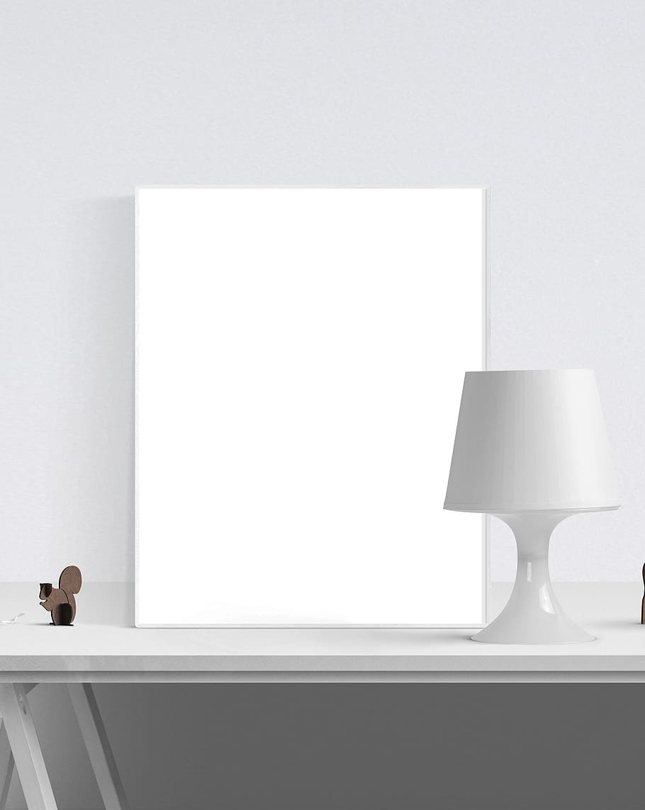 poster, frame, lamp, desk, copy space, lighting equipment, indoors HD wallpaper