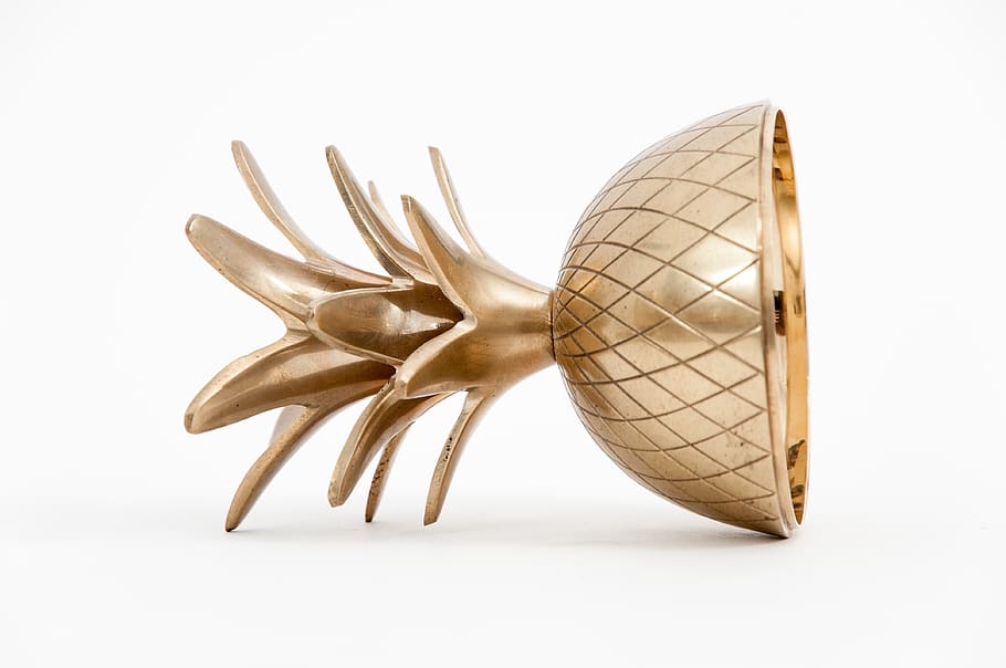 gold-colored pineapple cup, studio shot, white background, two objects HD wallpaper