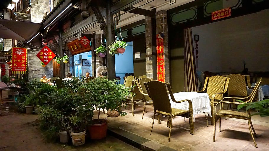 chair, seat, potted plant, architecture, building exterior HD wallpaper