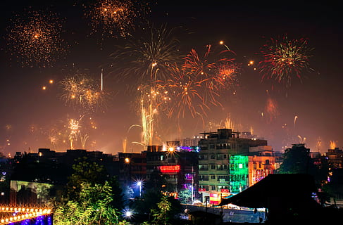 HD wallpaper: Yellow Fireworks Illustration, city, cityscape, Diwali,  downtown | Wallpaper Flare