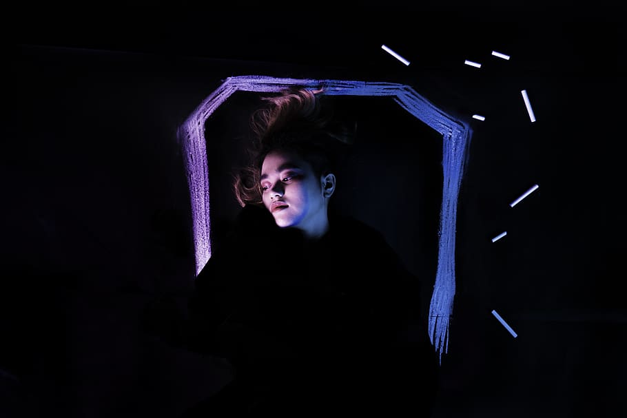 dark, one person, indoors, young adult, illuminated, lighting equipment HD wallpaper