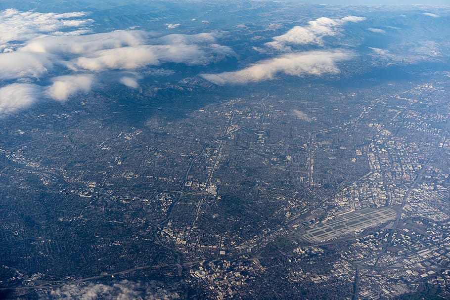 aerial photography of city skyline, landscape, outdoors, nature