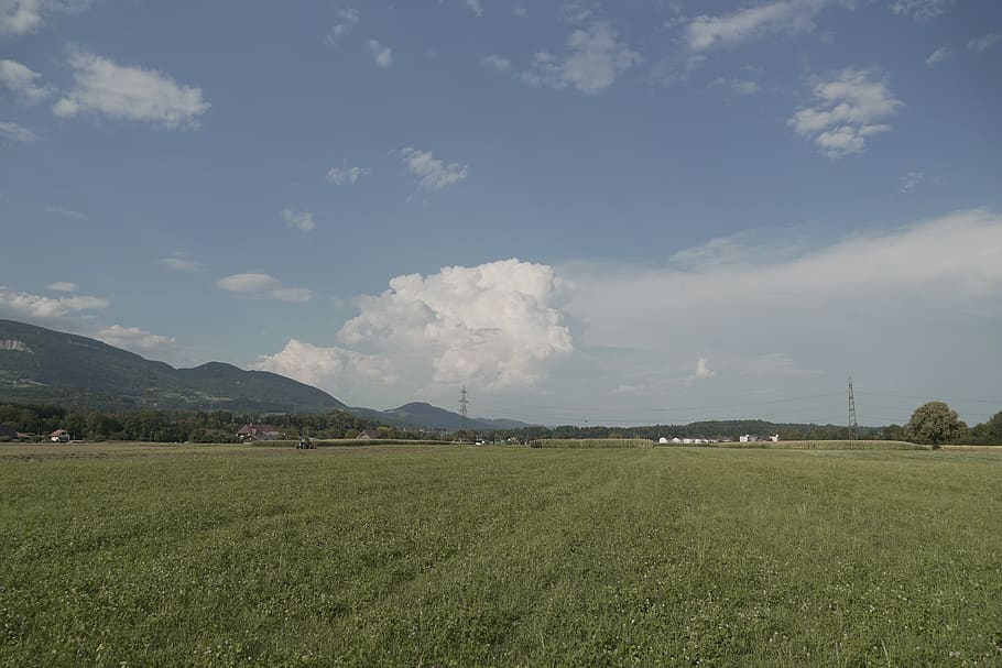 landscape, clouds, sky, nature, mood, scenic, grass, tree, mountains HD wallpaper