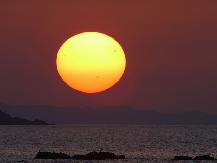 nature, sunset, dusk, sky, red, scenics - nature, mountain HD wallpaper