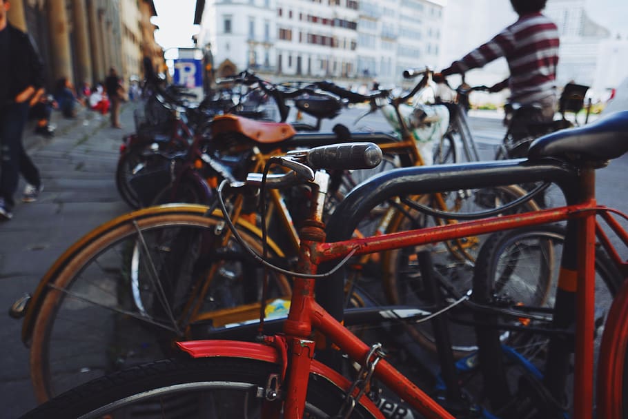 italy, florence, close up, closeup, bike, urban, bicycle, bokeh, HD wallpaper