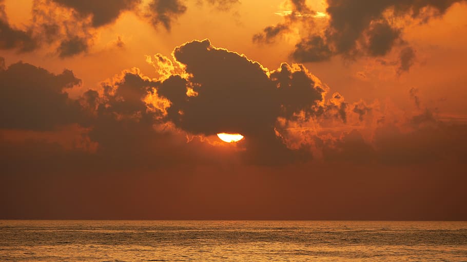 sunset, mediterranean, sky, water, beach, dusk, coast, abendstimmung HD wallpaper