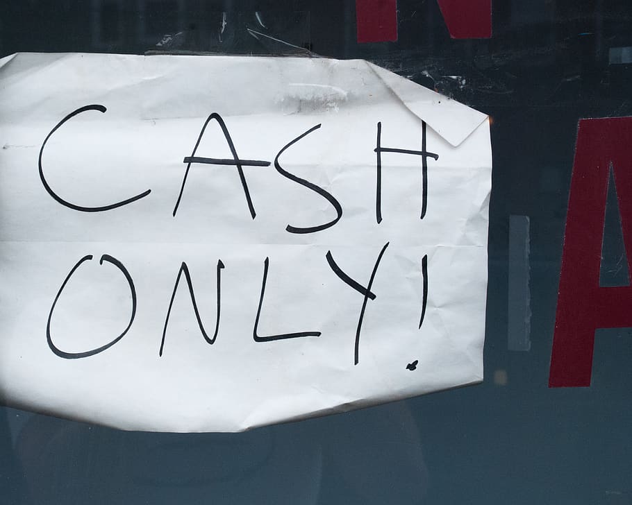 cash only, window markings, vacant store, main street, handwritten note, HD wallpaper
