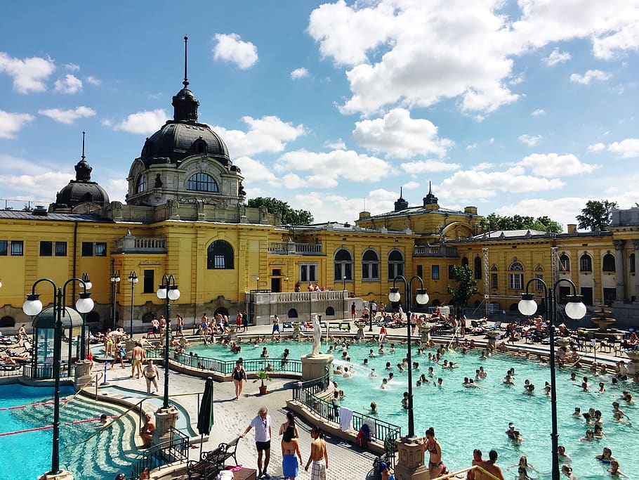 budapest, hungary, széchenyi thermal bath, summer, swimming, HD wallpaper