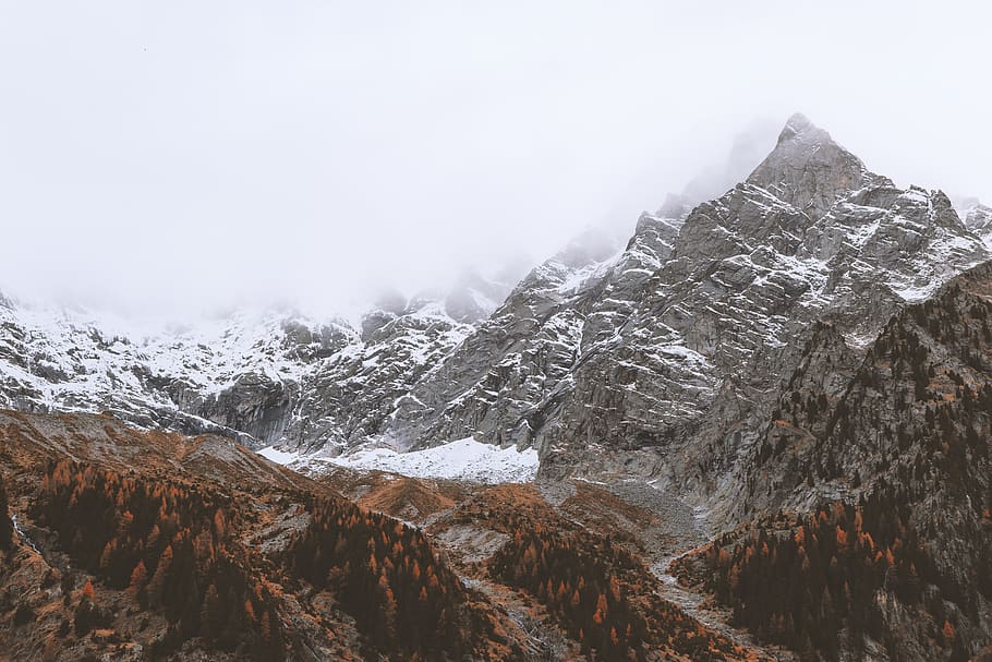 glacier mountain under white clouds, beauty in nature, cold temperature HD wallpaper