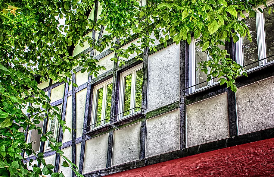 architecture, building, facade, truss, city, stone, wall, wood HD wallpaper