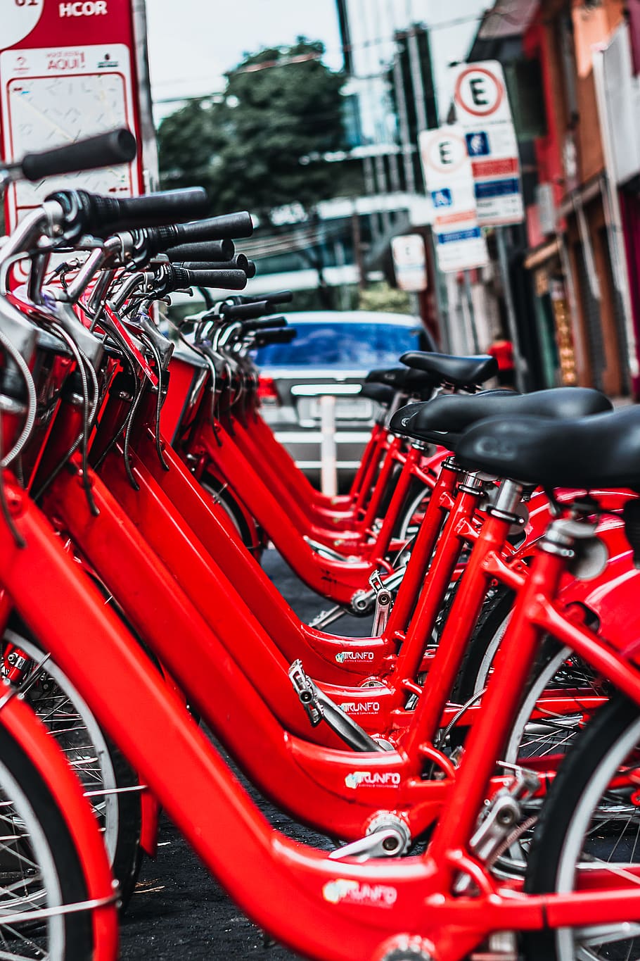 Red Bicycles, parked, transportation, mode of transportation HD wallpaper