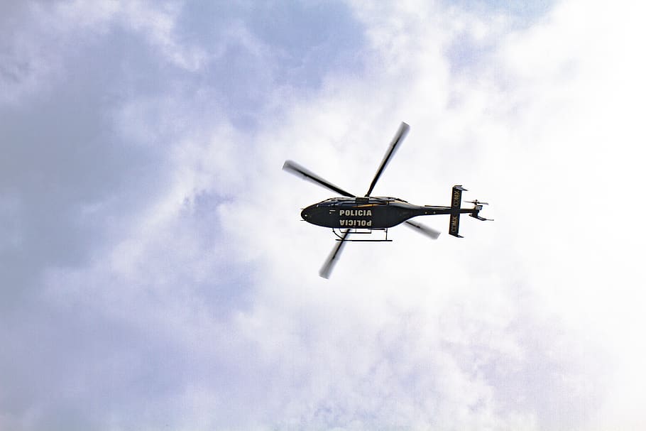 black helicopter, aircraft, airplane, transportation, biplane HD wallpaper