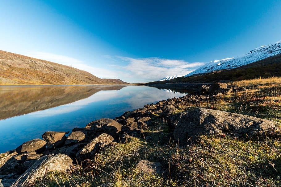 lake during daytime, reflection, landscape, snow, mountain, water HD wallpaper