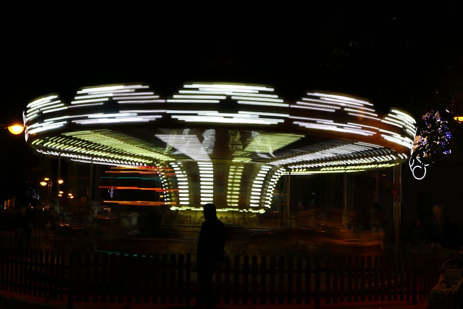 spain, córdoba, night, illuminated, amusement park ride, carousel HD wallpaper