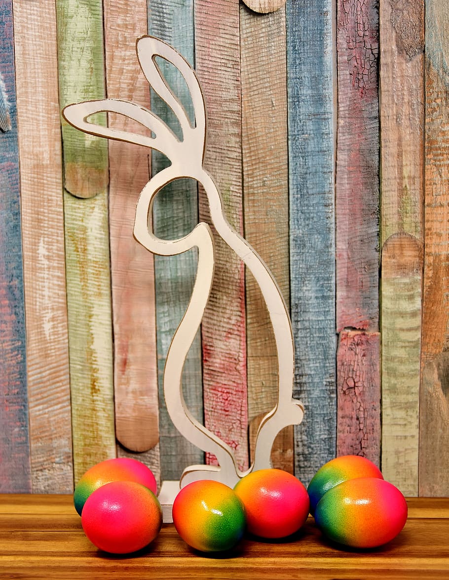 easter bunny, wood, easter eggs, colored, happy easter, colorful HD wallpaper
