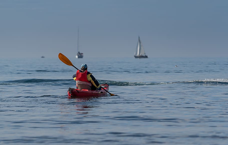 paddle, kayak, canoeing, explore, lake constance, sky, water HD wallpaper