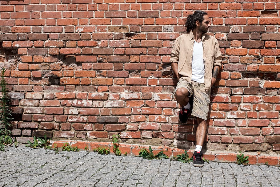 brick, path, walkway, clothing, apparel, person, human, wall HD wallpaper