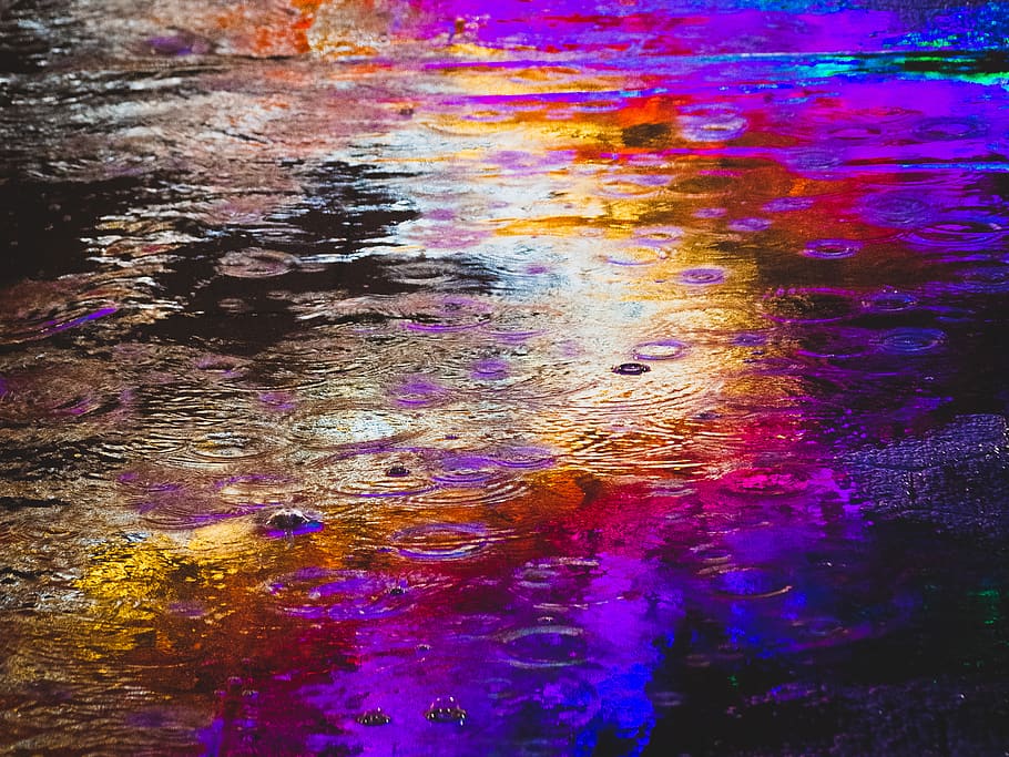rain drop, multi colored, water, oil spill, wet, no people, fossil fuel HD wallpaper