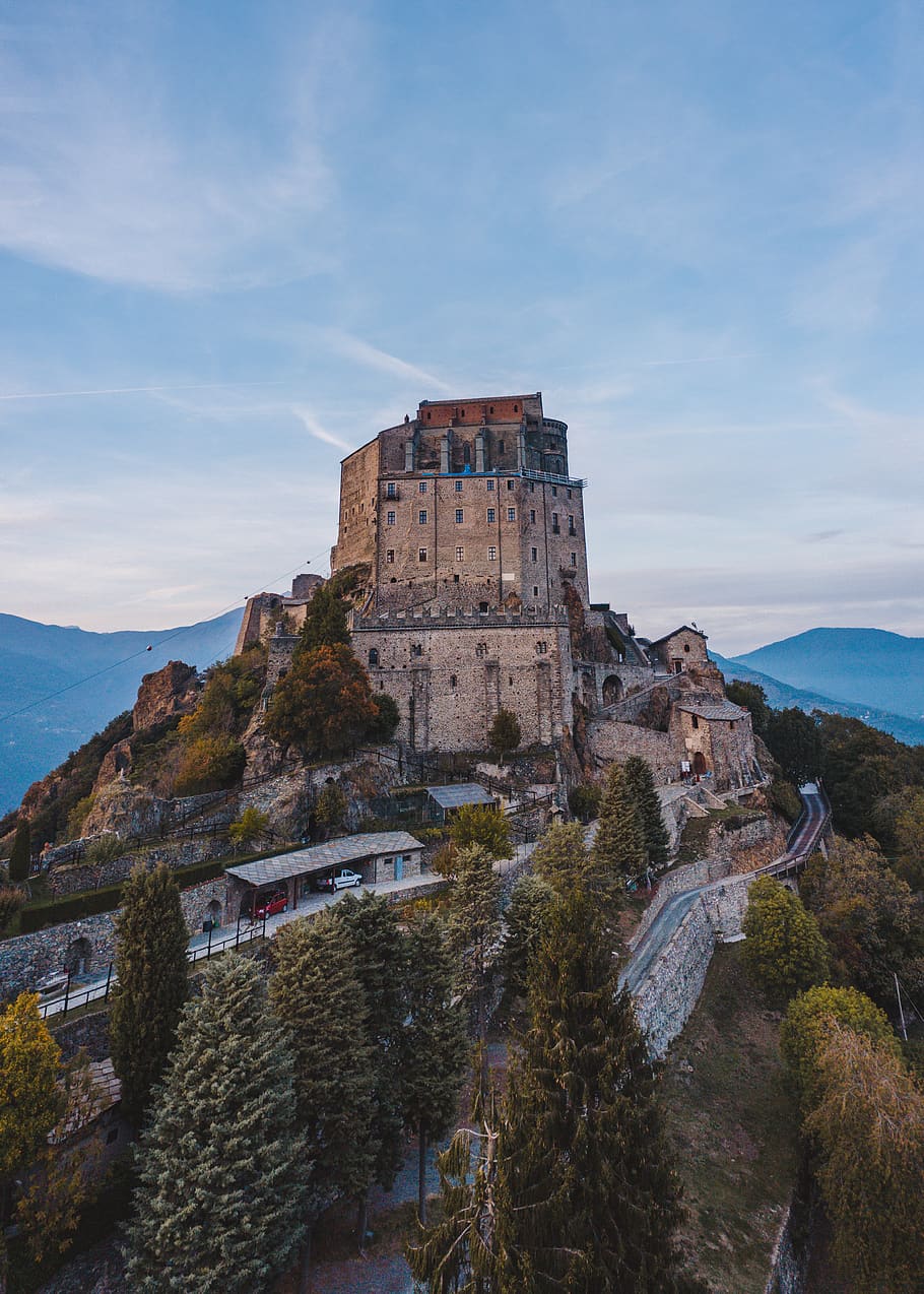 castle on hill, architecture, building, monastery, housing, sacra of saint michele HD wallpaper