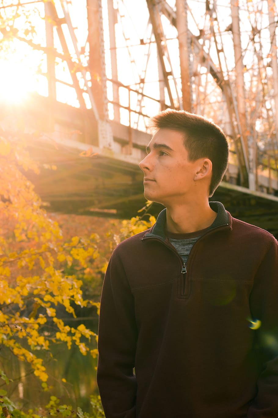 man in brown half-zip jacket, person, outdoors, human, nature HD wallpaper