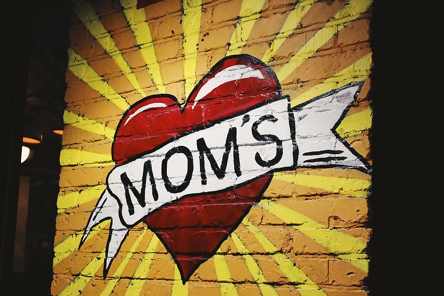 red and white heart mom's graffiti, mural, painting, mothers day, HD wallpaper