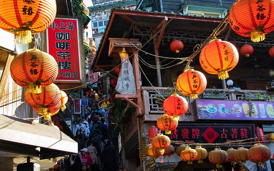 lamp, lantern, human, person, crowd, festival, building, plant, HD wallpaper