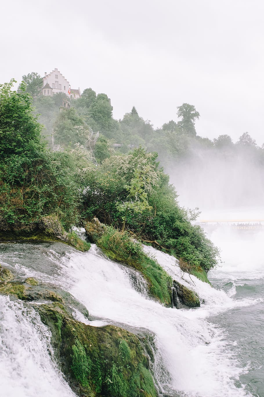 Rhine Falls, attraction, boat, cascade, castle, cliff, europe, HD wallpaper