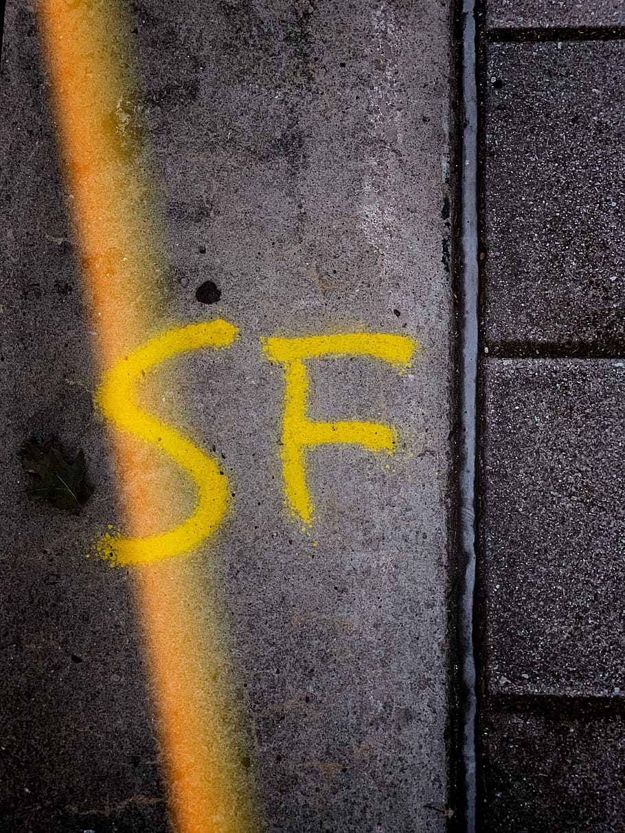 SF paint concrete pavement, san francisco, yellow, road, no people HD wallpaper