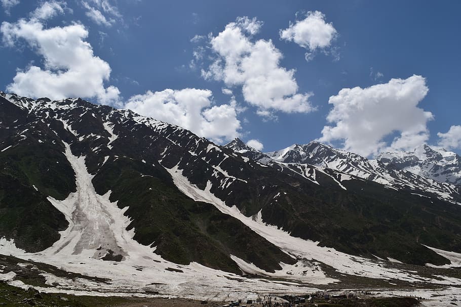 Photo of Snow Capped Mountains, 4k wallpaper, blue sky, clouds HD wallpaper