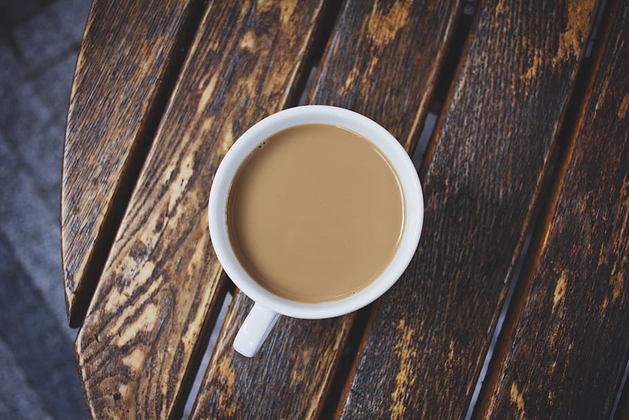 White Ceramic Teacup on Brown Wooden Table, caffeine, cappuccino HD wallpaper