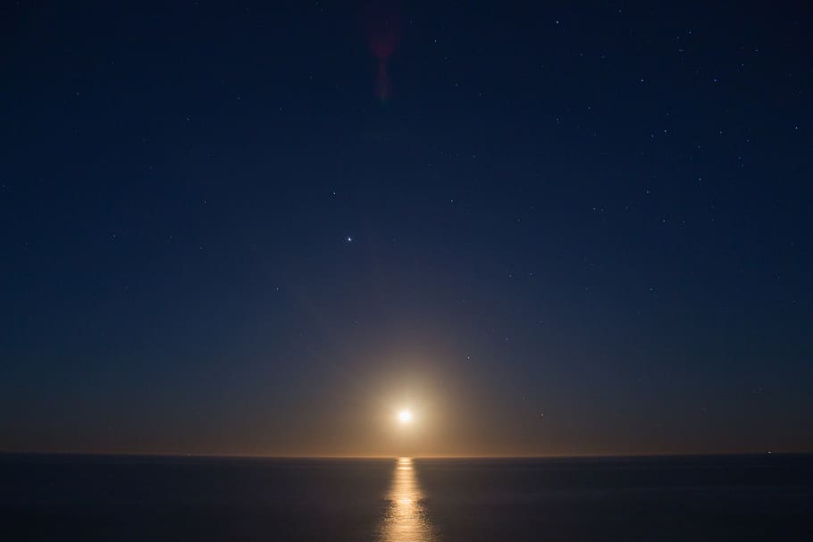 sol, moon, sky, no person, sunset, body of water, outer space