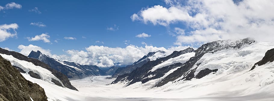 snow, winter, cold, panorama, panoramic image, alpine, glacier, HD wallpaper