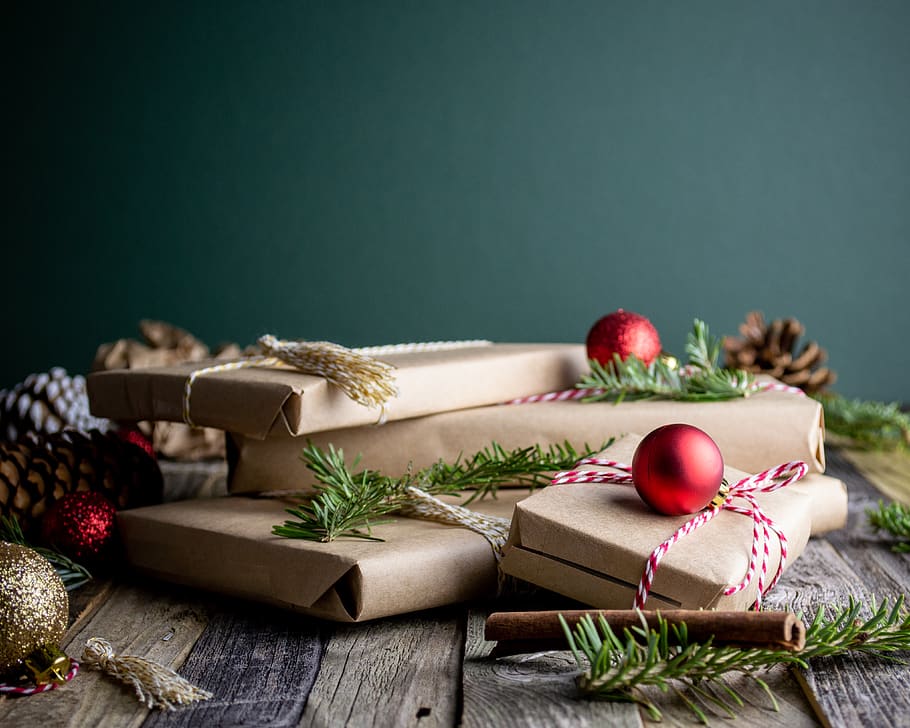 gift boxes on table, indoors, celebration, food and drink, wood - material HD wallpaper
