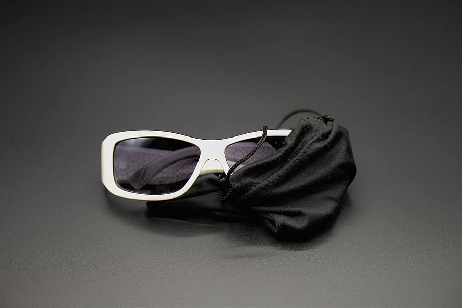 sunglasses, white, protective case, model, studio shot, indoors HD wallpaper