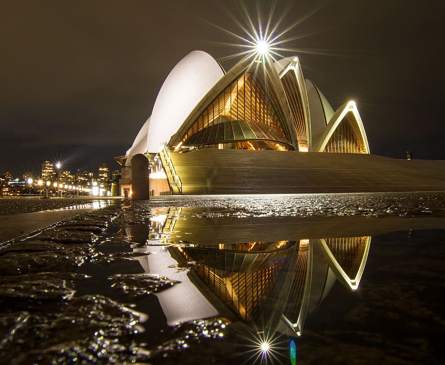 Sydney Opera House, night, illuminated, built structure, architecture HD wallpaper