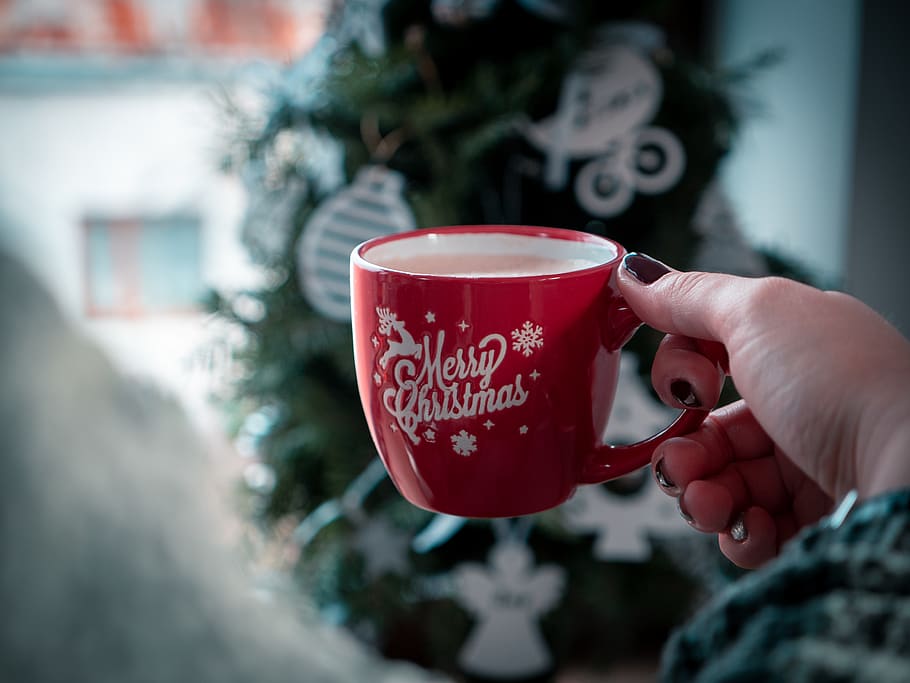 Red Merry Christmas-printed Mug, beverage, break, caffeine, celebration HD wallpaper