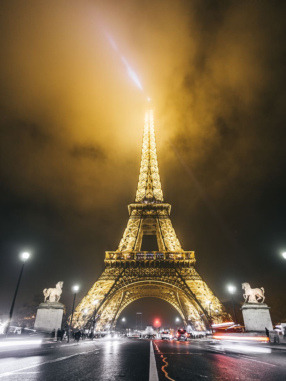 paris, france, eiffel tower, lights, fog, streets, eifel tower