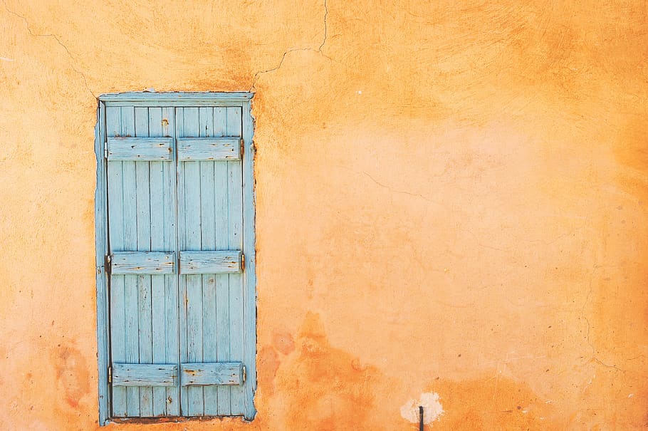 okiennica, window, shutters, old, closed, wood, orange, wall HD wallpaper