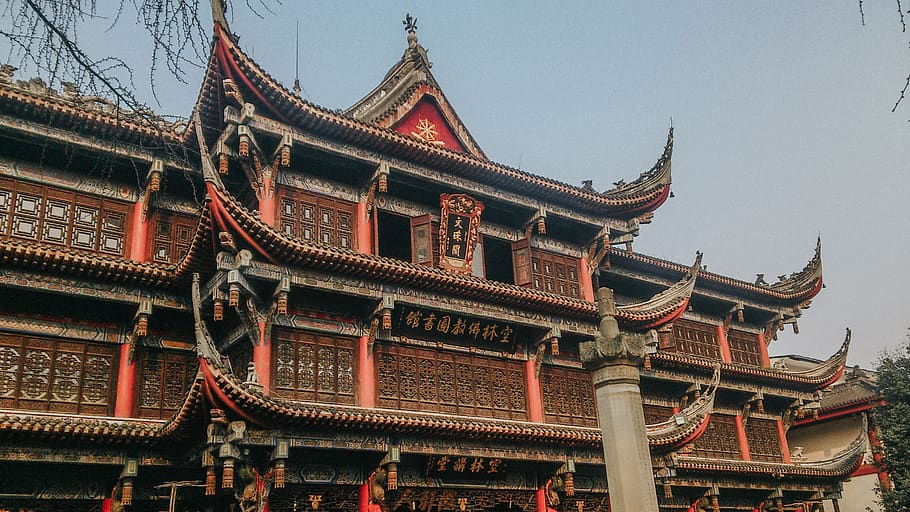 brown and red temple, architecture, built structure, building exterior HD wallpaper