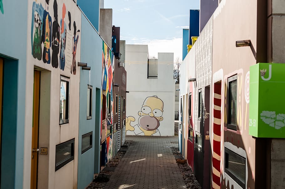 Bart Simpson painting on wall, architecture, built structure HD wallpaper