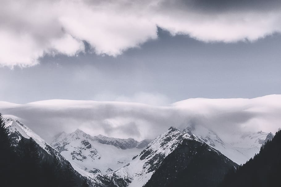 Photography of Mountains Covered With Snow, clouds, cloudy, cold HD wallpaper