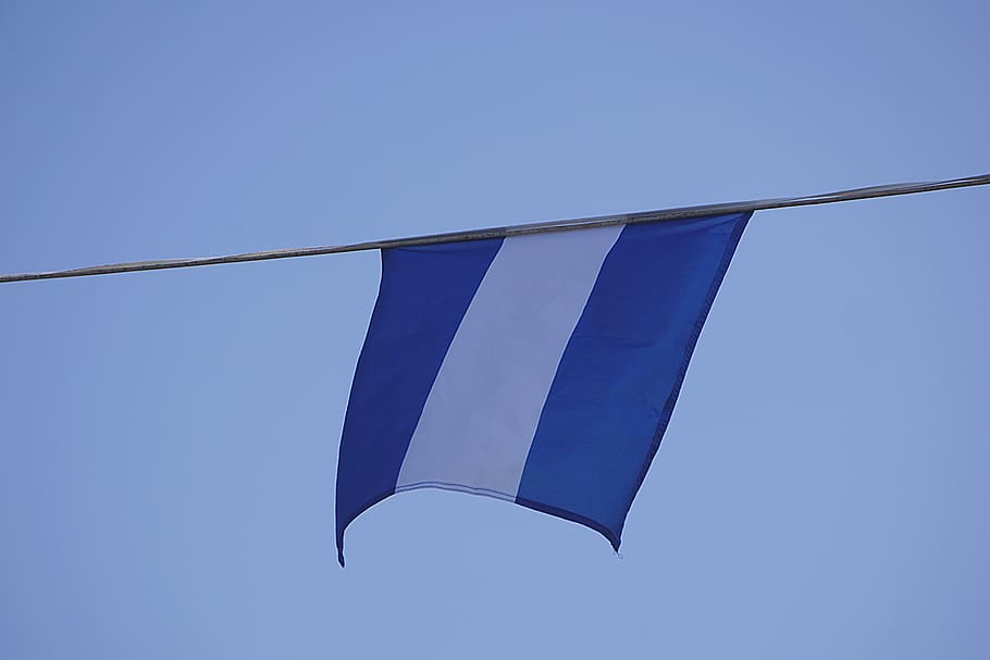 Blue and White Stripe Flag, sky, clear sky, low angle view, no people HD wallpaper