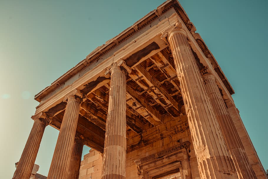 greece, athens, acropolis, sky, blue, architecture, low angle view HD wallpaper