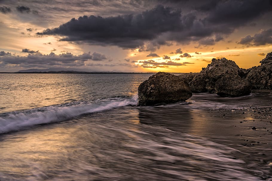 ocean waves on seashore during sunset, water, summer, cloud, wafe HD wallpaper